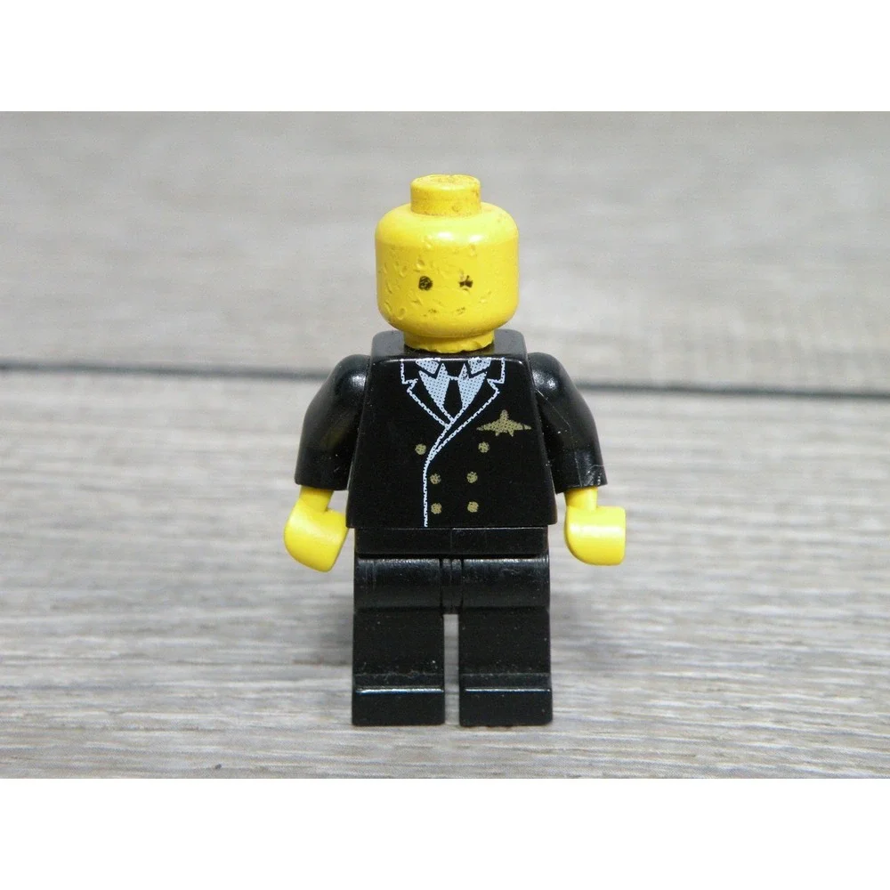 LEGO Minifigure Pilot Captain Officer Black Suit Uniform Yellow Head Vintage